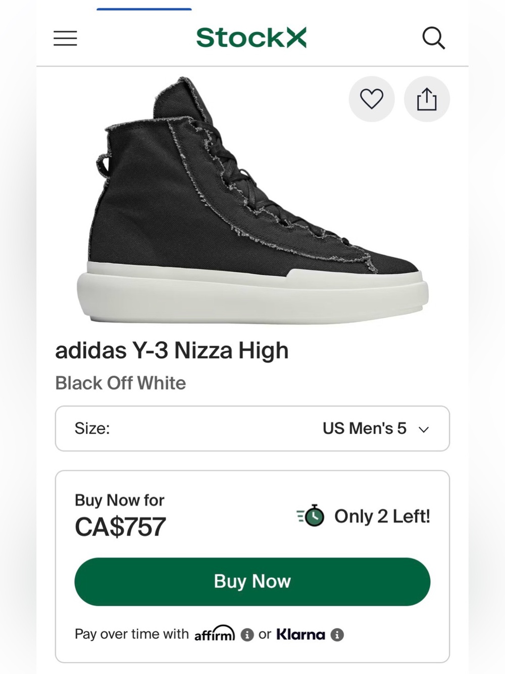 NWT Adidas Black High-Top Canvas Sneakers with Cream Toe